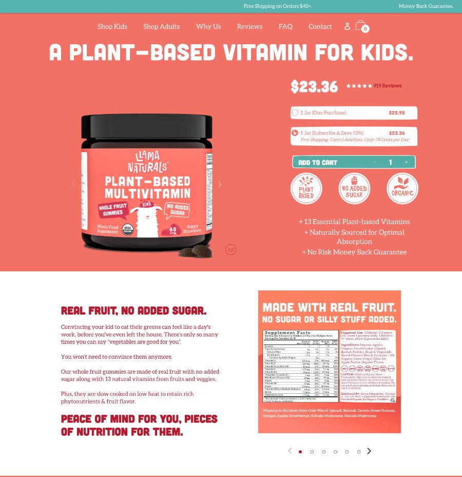 Landing page before